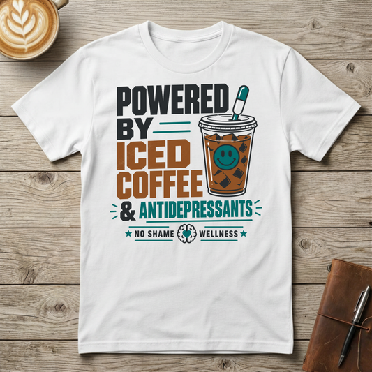 Powered by Iced Coffee & Antidepressants Graphic T-Shirt