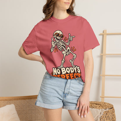 Skeleton "No Body's Perfect" Halloween Graphic T-Shirt