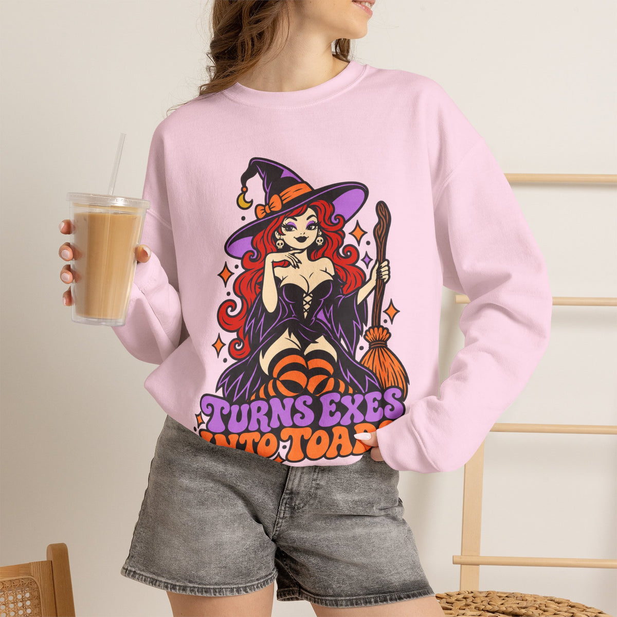 Witchy Crewneck Sweatshirt — "Turns Exes Into Toads" Halloween Graphic