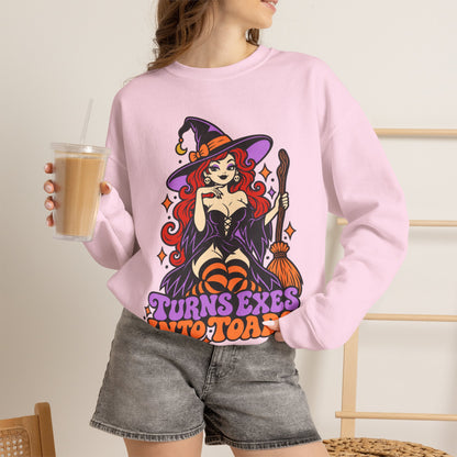 Witchy Crewneck Sweatshirt — "Turns Exes Into Toads" Halloween Graphic