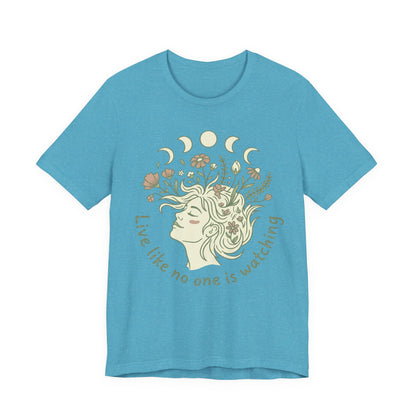 Floral Moon Goddess "Live Like No One Is Watching" Graphic T-Shirt