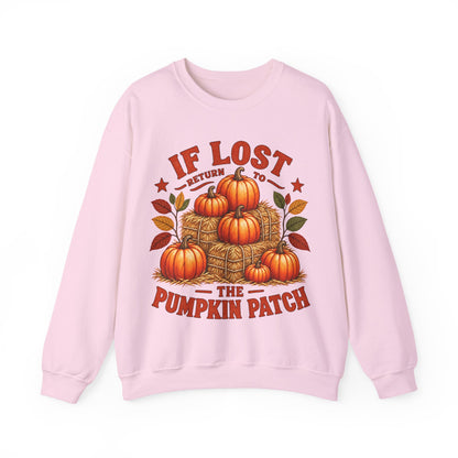 Pumpkin Patch Crewneck Sweatshirt — "If Lost Return to the Pumpkin Patch" Fall Cozy Pullover