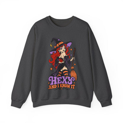 "Hexy and I Know It" Retro Pinup Witch Halloween Crewneck Sweatshirt