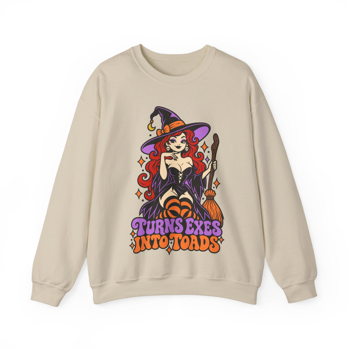 Witchy Crewneck Sweatshirt — "Turns Exes Into Toads" Halloween Graphic