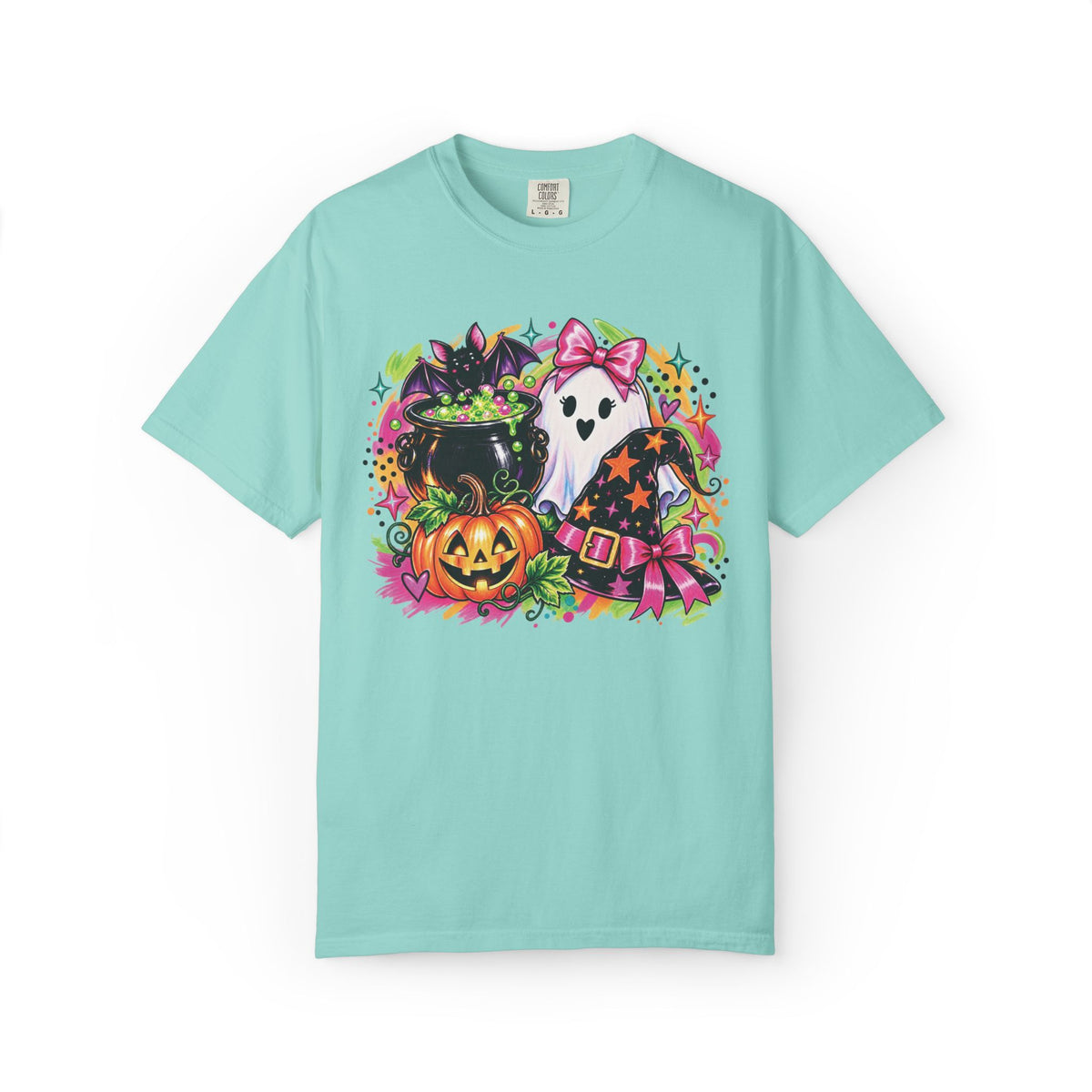 Cute Halloween Ghost, Pumpkin, Witch Hat & Cauldron Graphic T-Shirt