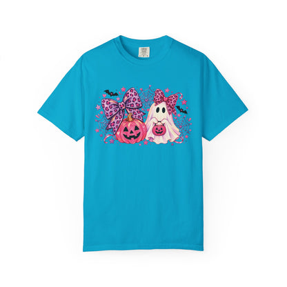 Pink Halloween Ghost & Pumpkin Graphic T-Shirt