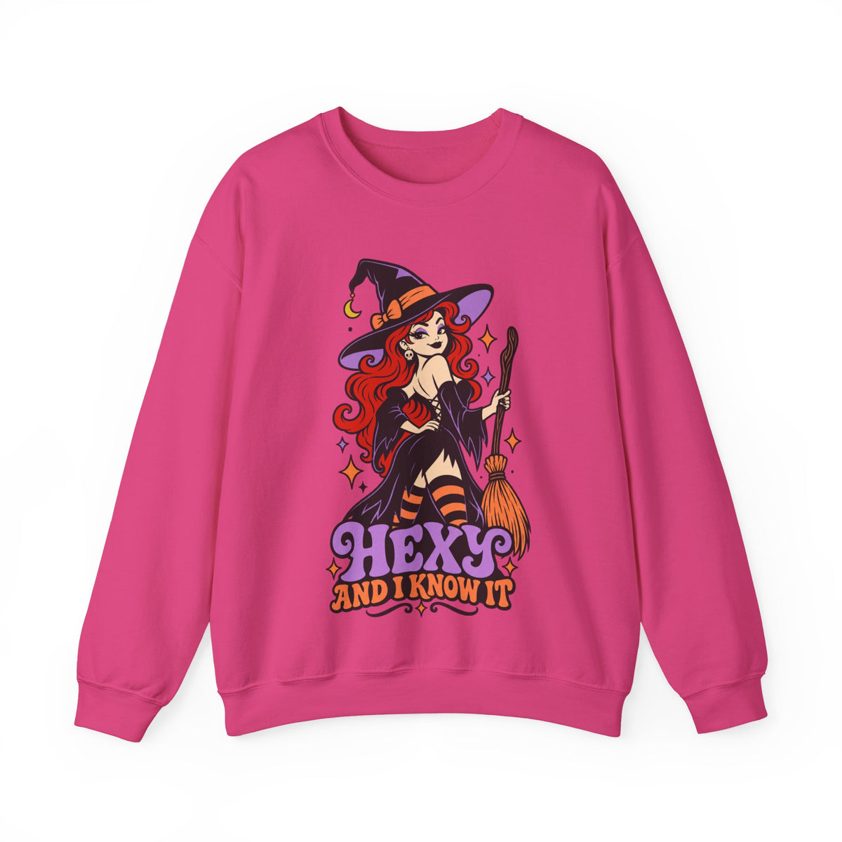 "Hexy and I Know It" Retro Pinup Witch Halloween Crewneck Sweatshirt
