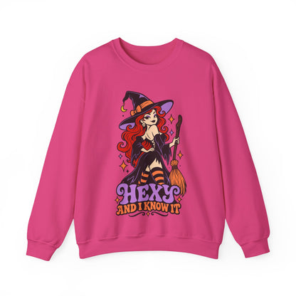 "Hexy and I Know It" Retro Pinup Witch Halloween Crewneck Sweatshirt