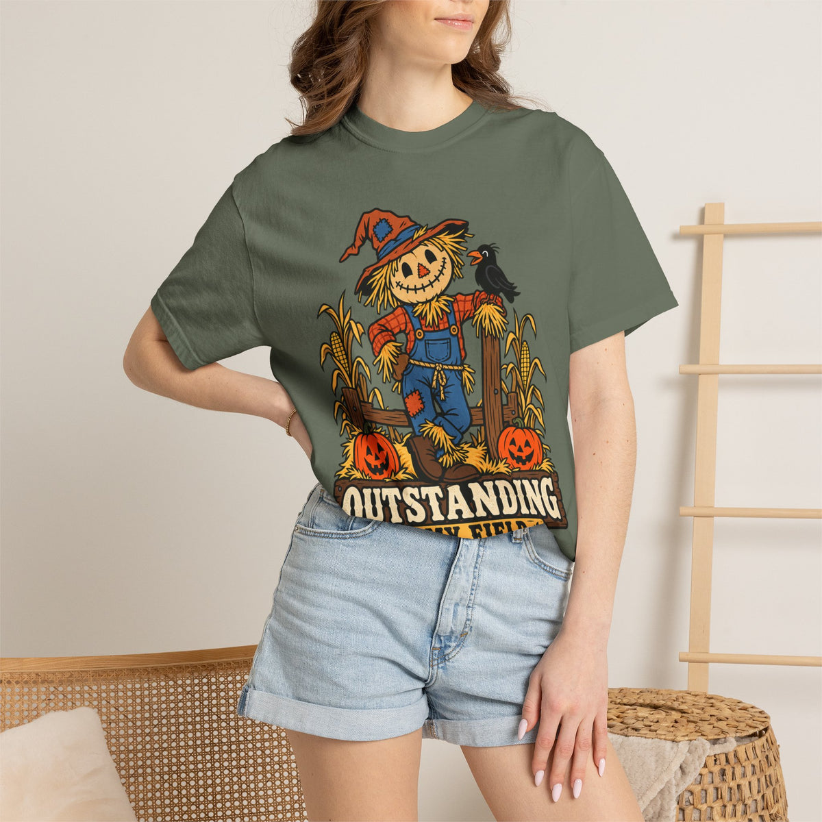 Outstanding In My Field Scarecrow Halloween Graphic T-Shirt