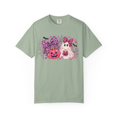 Pink Halloween Ghost & Pumpkin Graphic T-Shirt