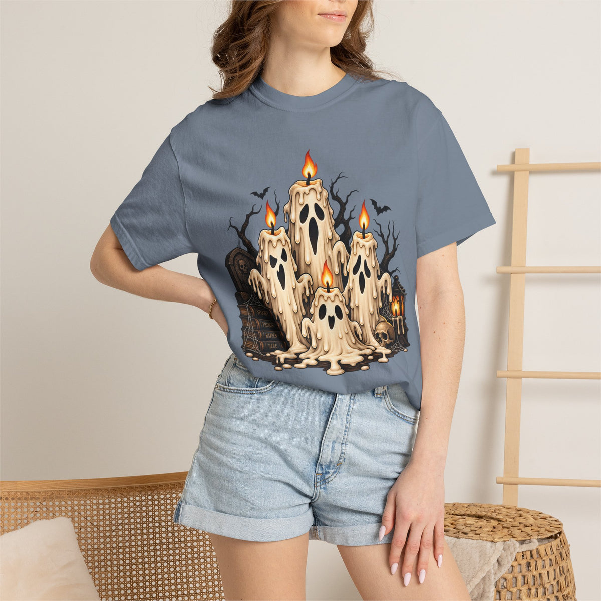 Melting Ghost Candle Halloween Graphic T-Shirt