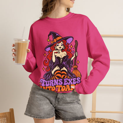 Witchy Crewneck Sweatshirt — "Turns Exes Into Toads" Halloween Graphic