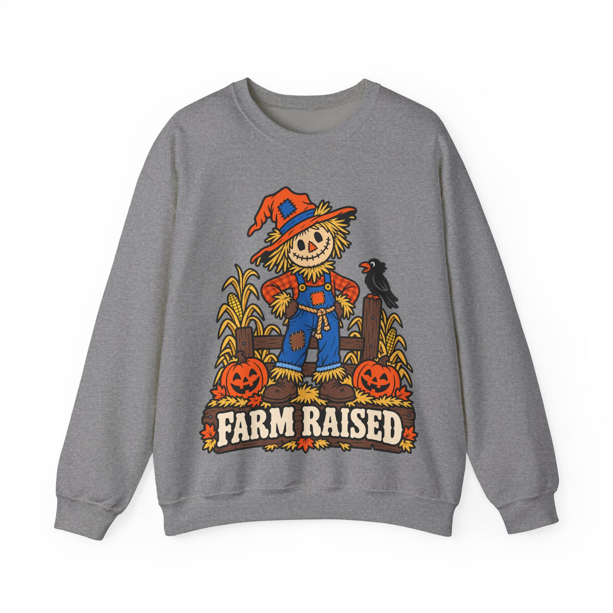 Farm Raised Scarecrow Sweatshirt — Cute Halloween Pumpkin Patch Crewneck