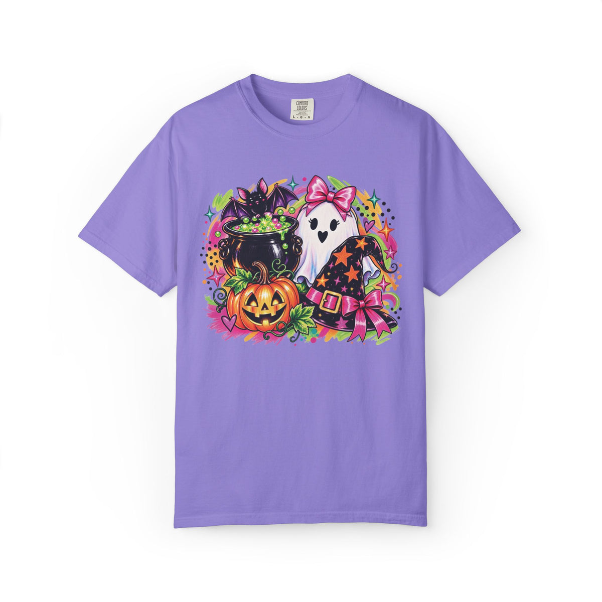 Cute Halloween Ghost, Pumpkin, Witch Hat & Cauldron Graphic T-Shirt