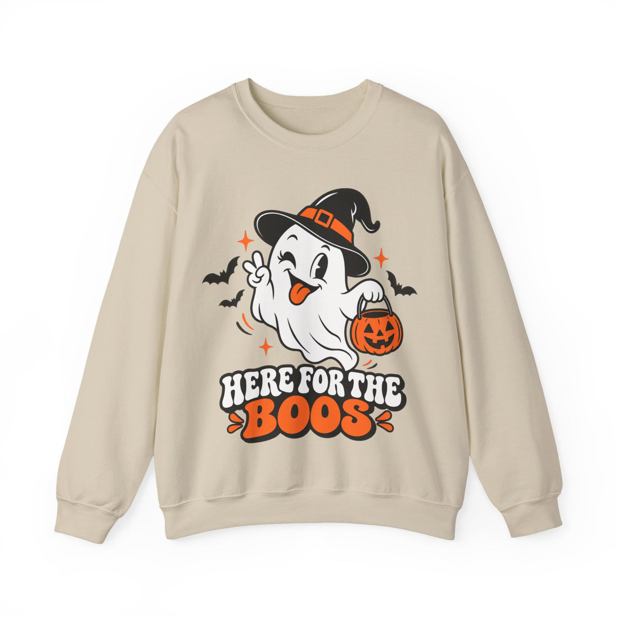"Here For The Boos" Cute Ghost Halloween Crewneck Sweatshirt