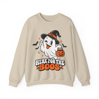 "Here For The Boos" Cute Ghost Halloween Crewneck Sweatshirt