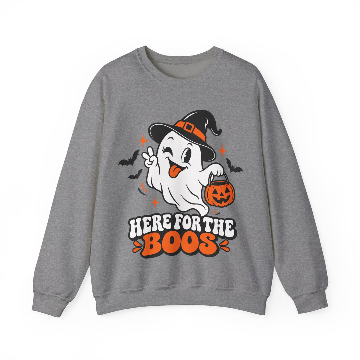 "Here For The Boos" Cute Ghost Halloween Crewneck Sweatshirt