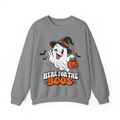 "Here For The Boos" Cute Ghost Halloween Crewneck Sweatshirt