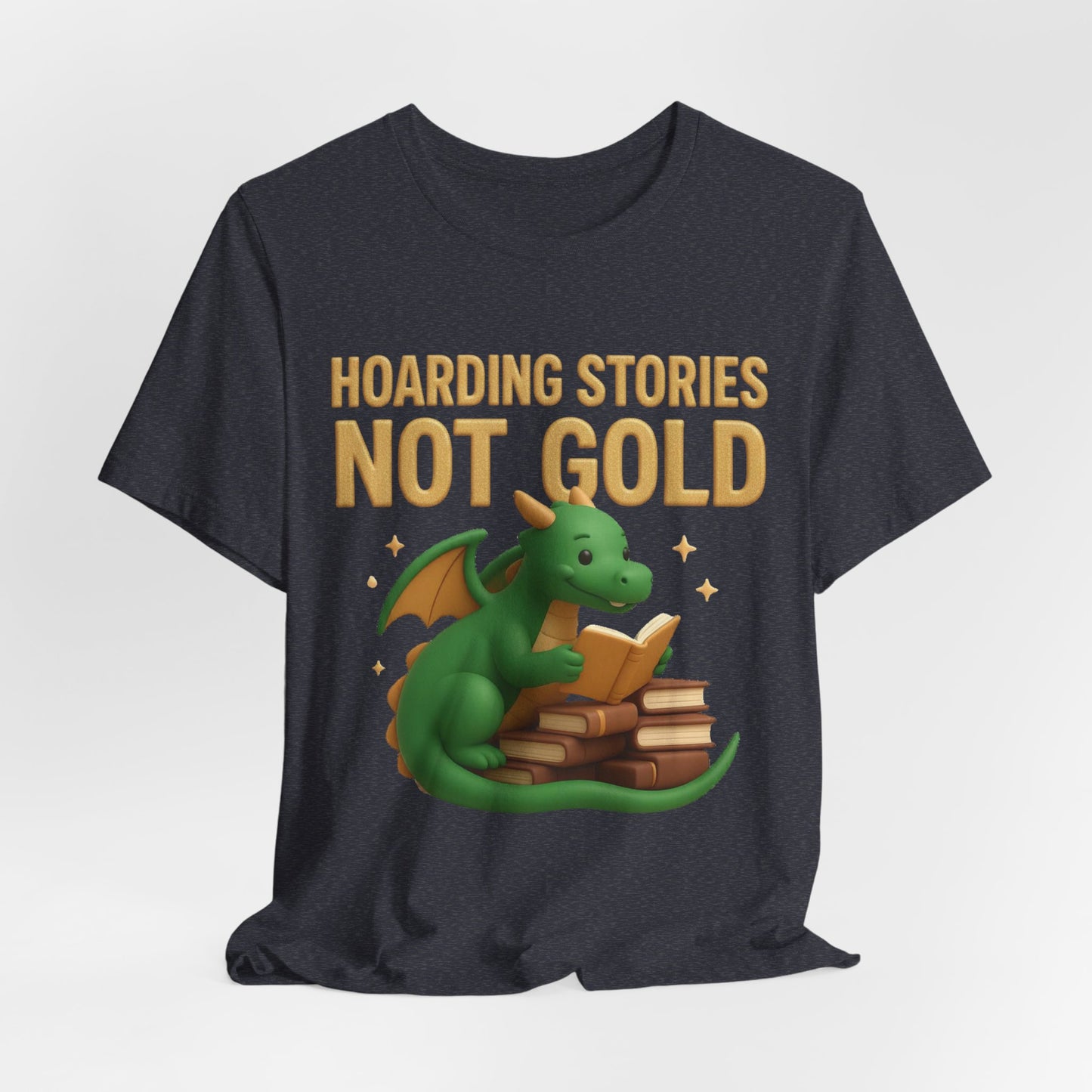 Book Dragon "Hoarding Stories Not Gold" 3D Art Graphic T-Shirt
