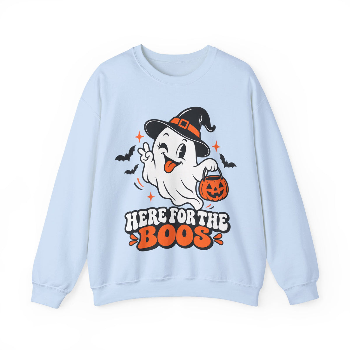 "Here For The Boos" Cute Ghost Halloween Crewneck Sweatshirt
