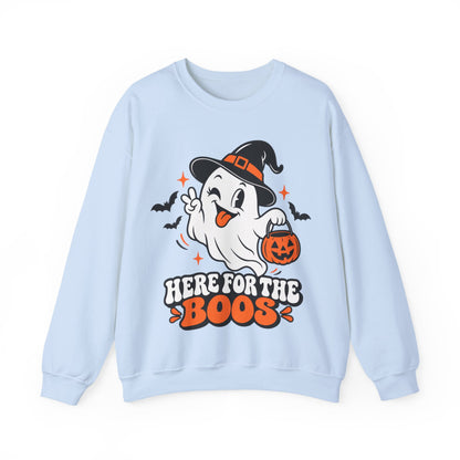 "Here For The Boos" Cute Ghost Halloween Crewneck Sweatshirt