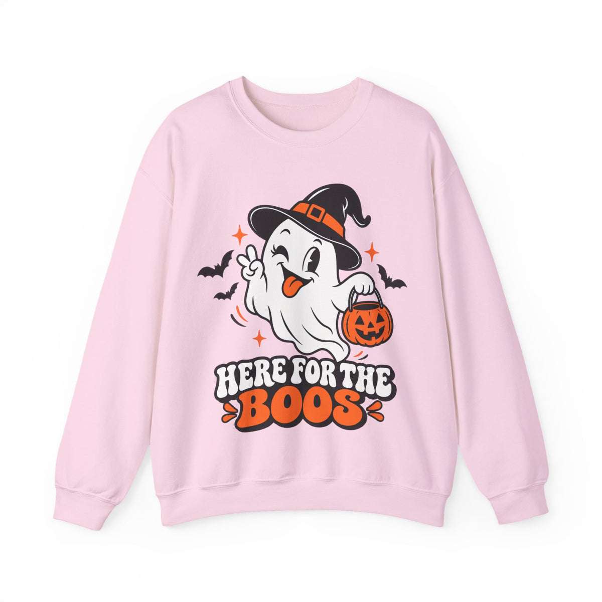 "Here For The Boos" Cute Ghost Halloween Crewneck Sweatshirt