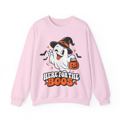 "Here For The Boos" Cute Ghost Halloween Crewneck Sweatshirt