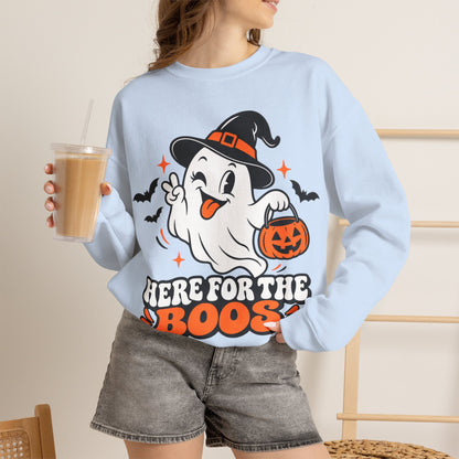 "Here For The Boos" Cute Ghost Halloween Crewneck Sweatshirt