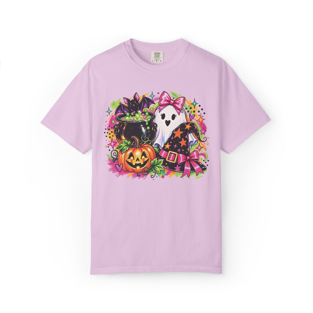 Cute Halloween Ghost, Pumpkin, Witch Hat & Cauldron Graphic T-Shirt