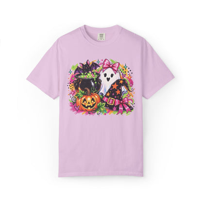 Cute Halloween Ghost, Pumpkin, Witch Hat & Cauldron Graphic T-Shirt