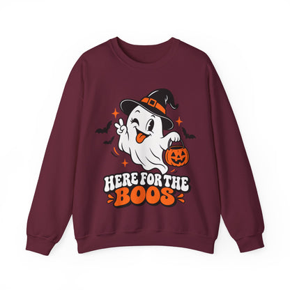 "Here For The Boos" Cute Ghost Halloween Crewneck Sweatshirt