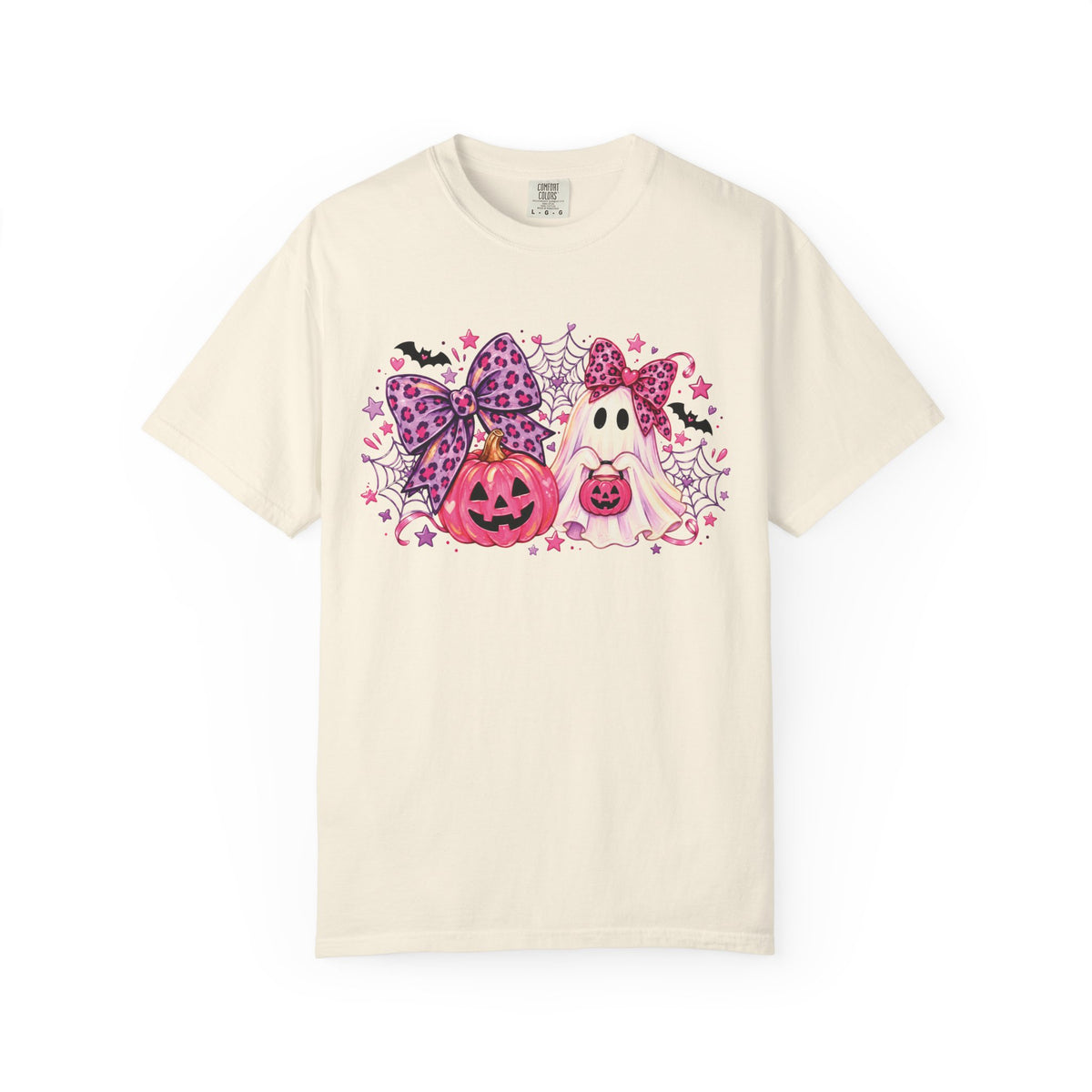Pink Halloween Ghost & Pumpkin Graphic T-Shirt