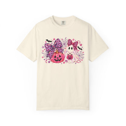 Pink Halloween Ghost & Pumpkin Graphic T-Shirt