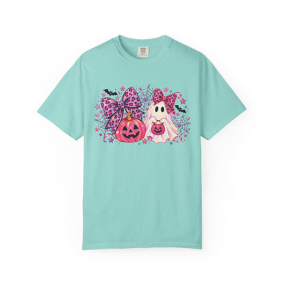 Pink Halloween Ghost & Pumpkin Graphic T-Shirt
