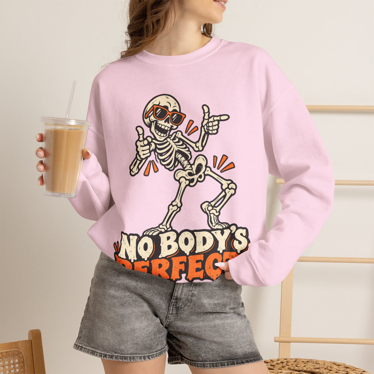 "No Body's Perfect" Skeleton Crewneck Sweatshirt
