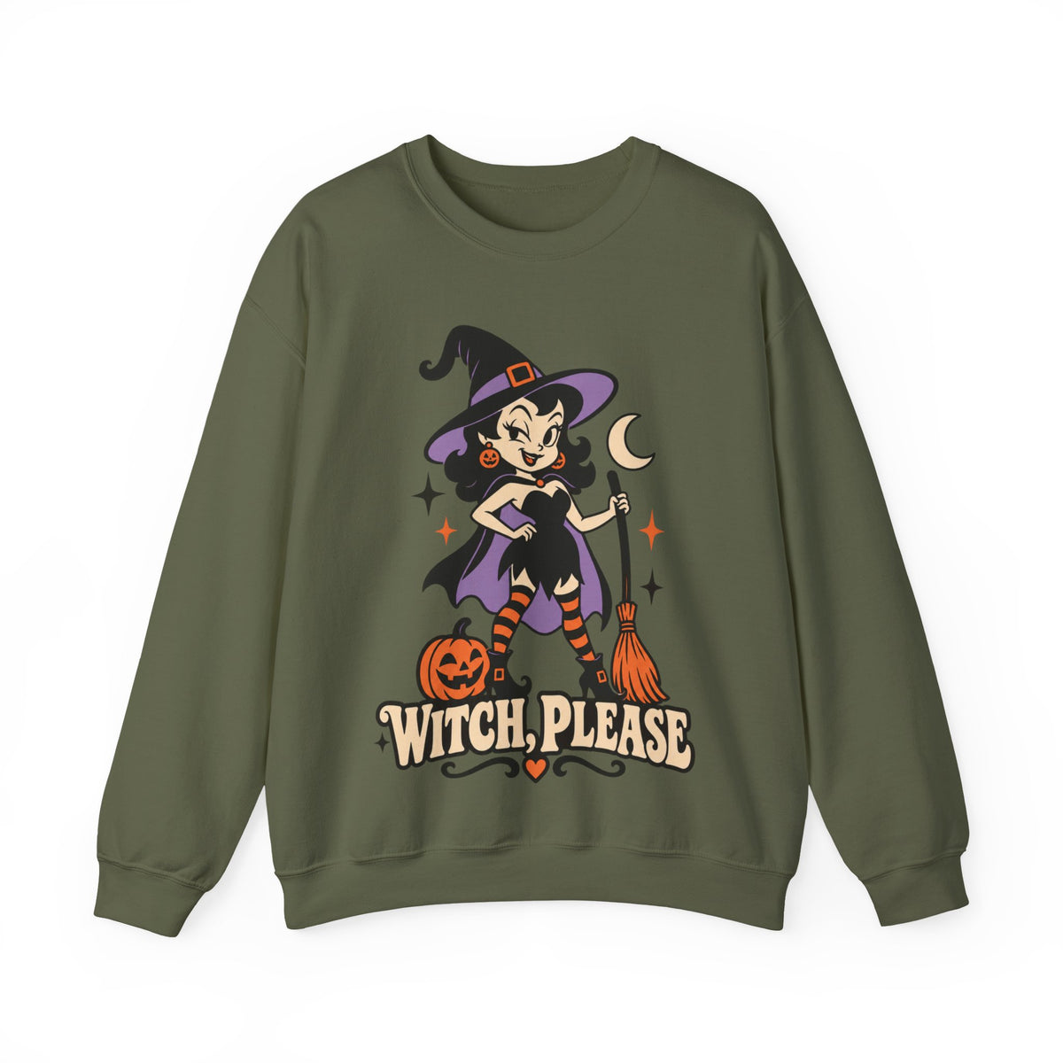 Witch, Please Cute Retro Witch Halloween Crewneck Sweatshirt
