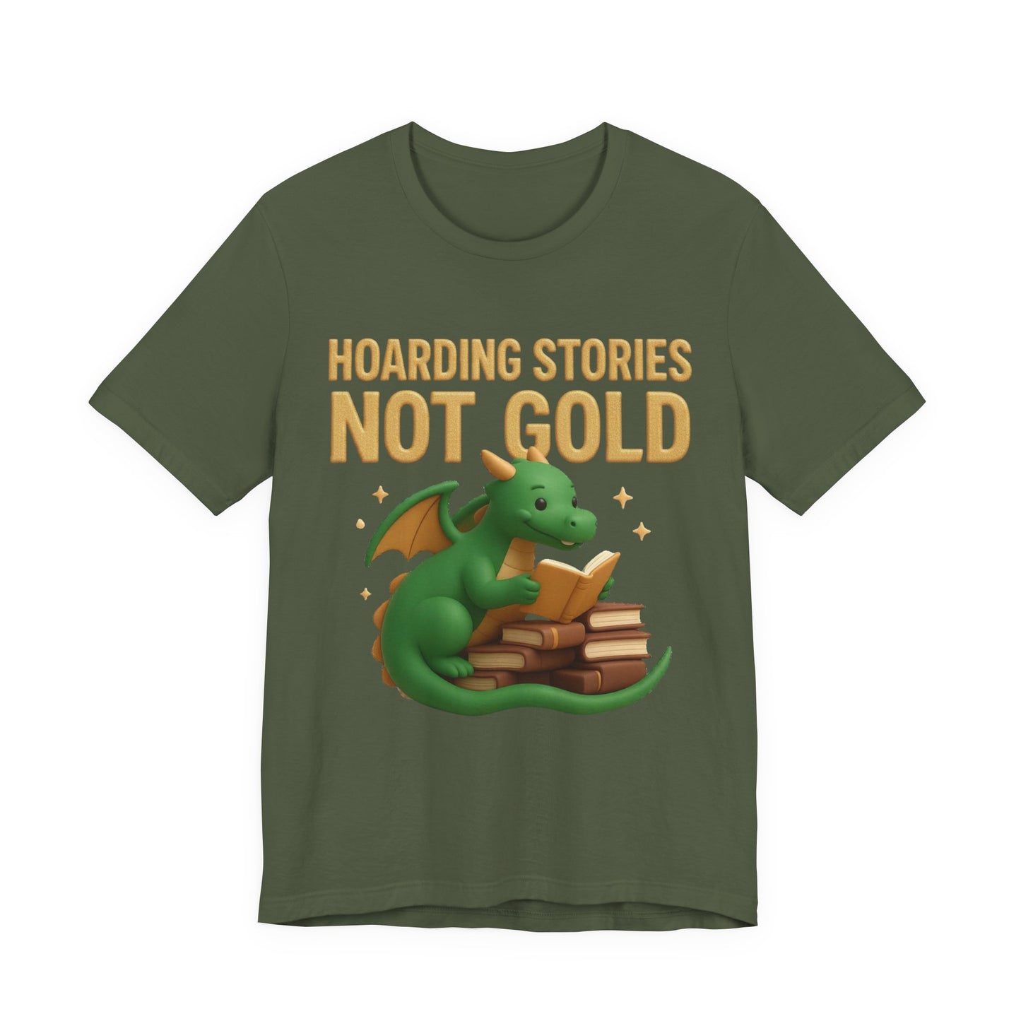 Book Dragon "Hoarding Stories Not Gold" 3D Art Graphic T-Shirt