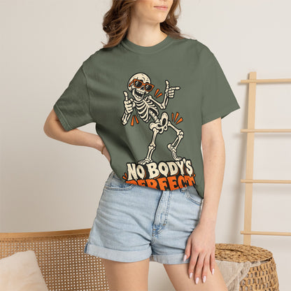 Skeleton "No Body's Perfect" Halloween Graphic T-Shirt