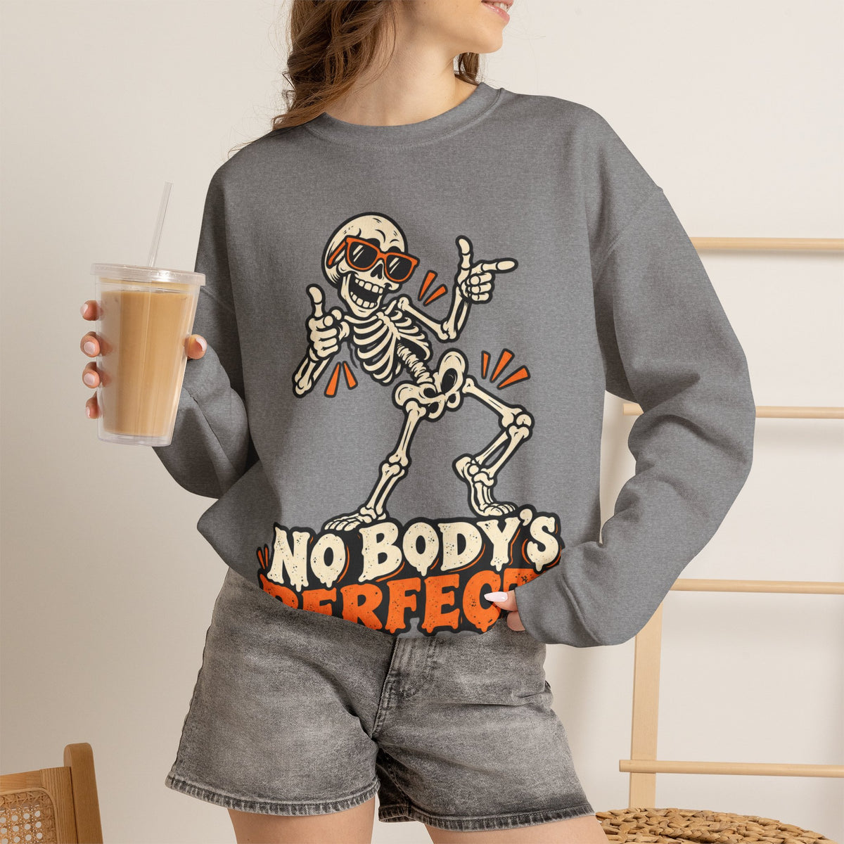 "No Body's Perfect" Skeleton Crewneck Sweatshirt