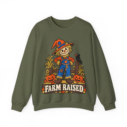 Farm Raised Scarecrow Sweatshirt — Cute Halloween Pumpkin Patch Crewneck