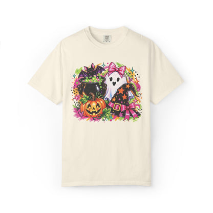Cute Halloween Ghost, Pumpkin, Witch Hat & Cauldron Graphic T-Shirt