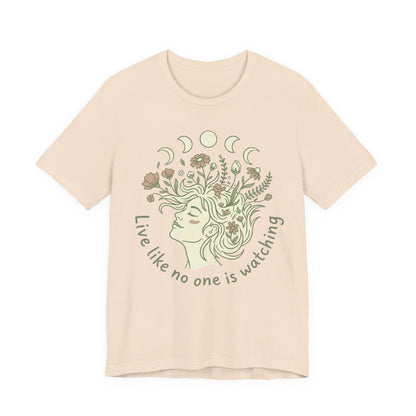 Floral Moon Goddess "Live Like No One Is Watching" Graphic T-Shirt