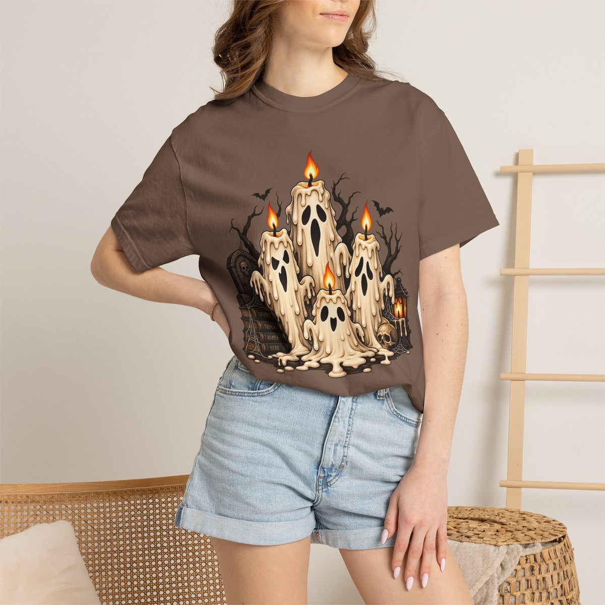 Melting Ghost Candle Halloween Graphic T-Shirt