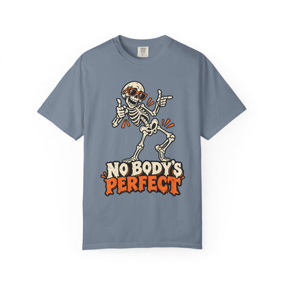 Skeleton "No Body's Perfect" Halloween Graphic T-Shirt