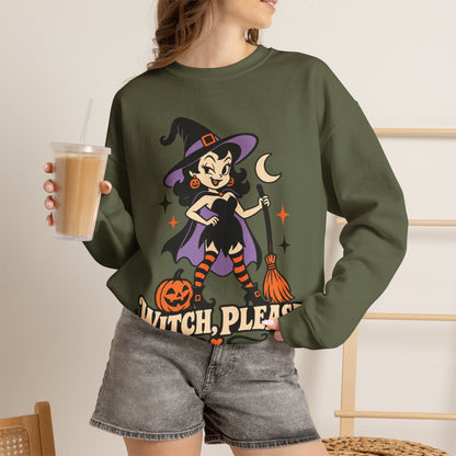 Witch, Please Cute Retro Witch Halloween Crewneck Sweatshirt
