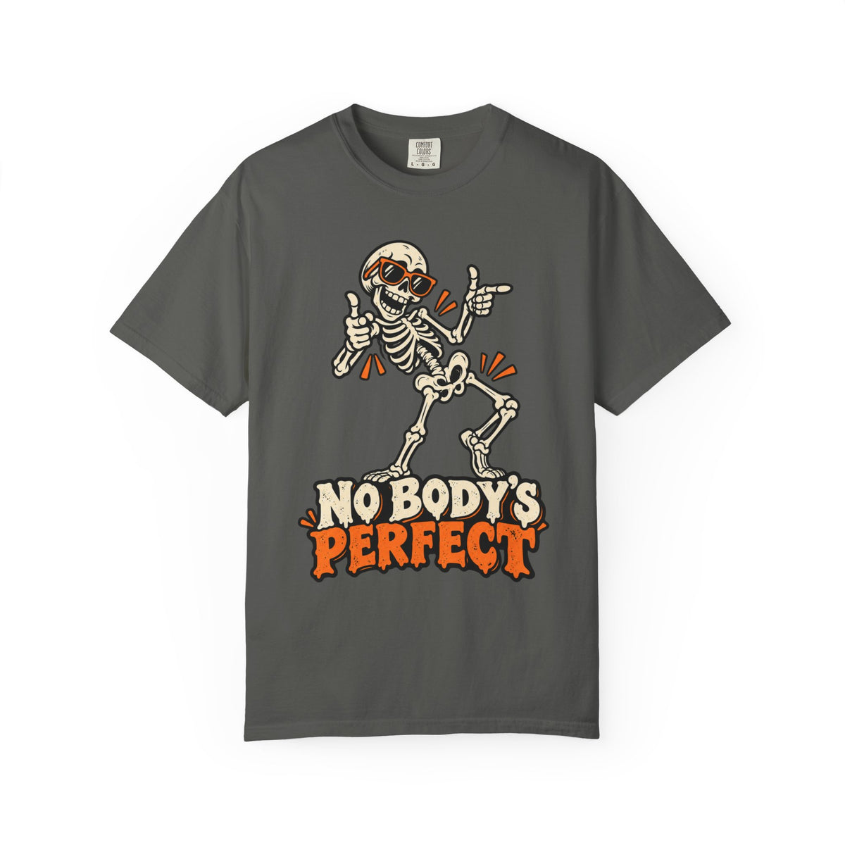 Skeleton "No Body's Perfect" Halloween Graphic T-Shirt