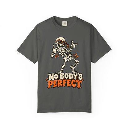 Skeleton "No Body's Perfect" Halloween Graphic T-Shirt