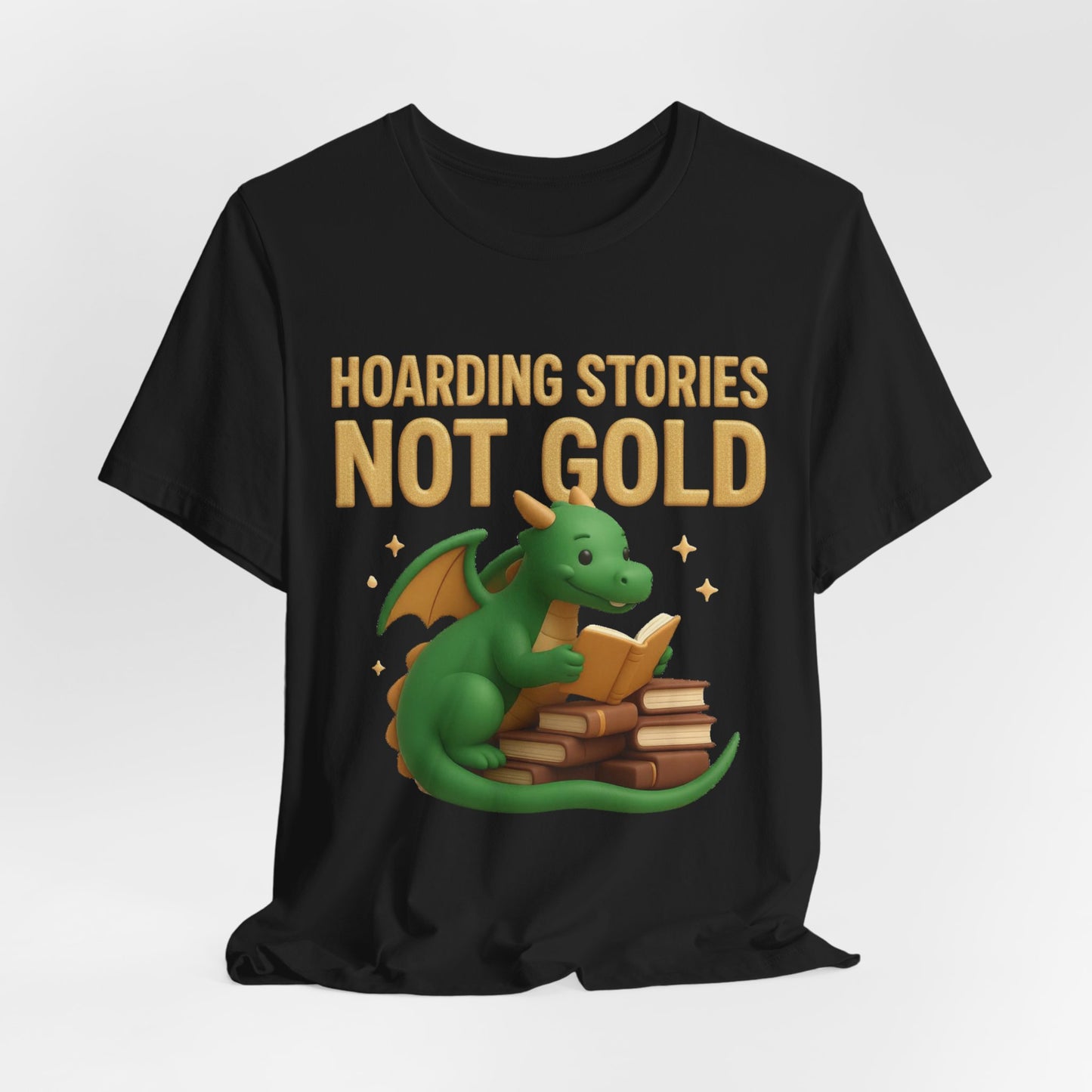 Book Dragon "Hoarding Stories Not Gold" 3D Art Graphic T-Shirt