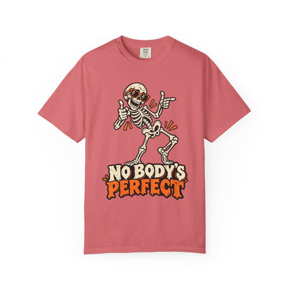 Skeleton "No Body's Perfect" Halloween Graphic T-Shirt