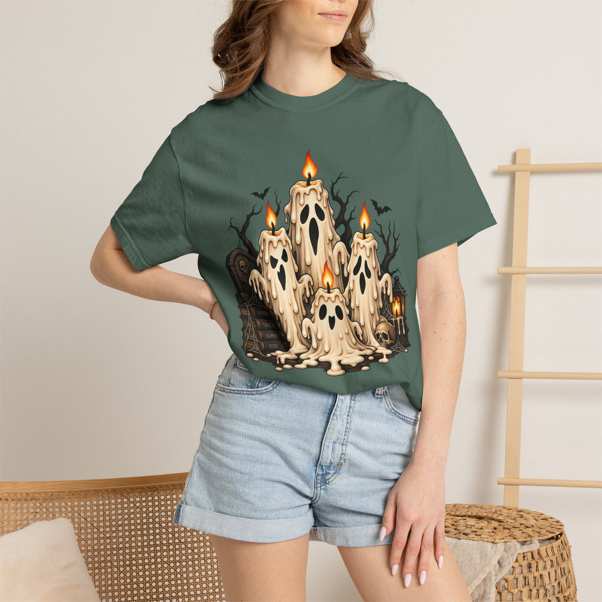 Melting Ghost Candle Halloween Graphic T-Shirt